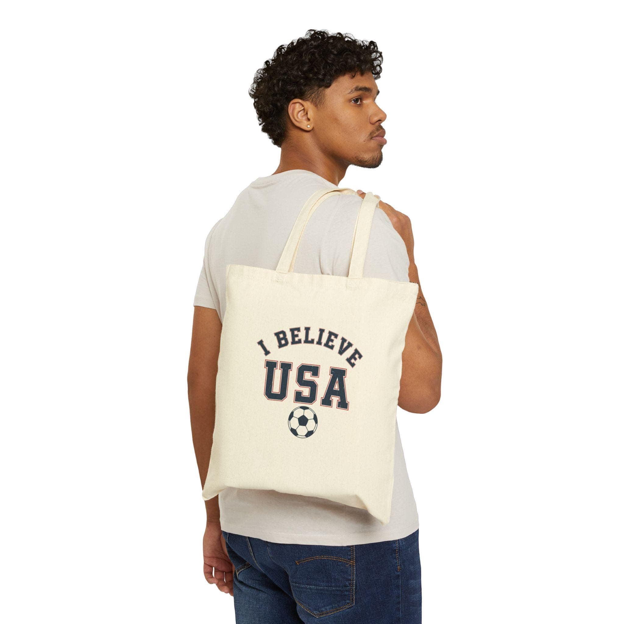 USA Soccer Tote Bag | I Believe Vintage College Tote | Retro 1970s Collegiate USMNT World Cup Canvas Fan Gift