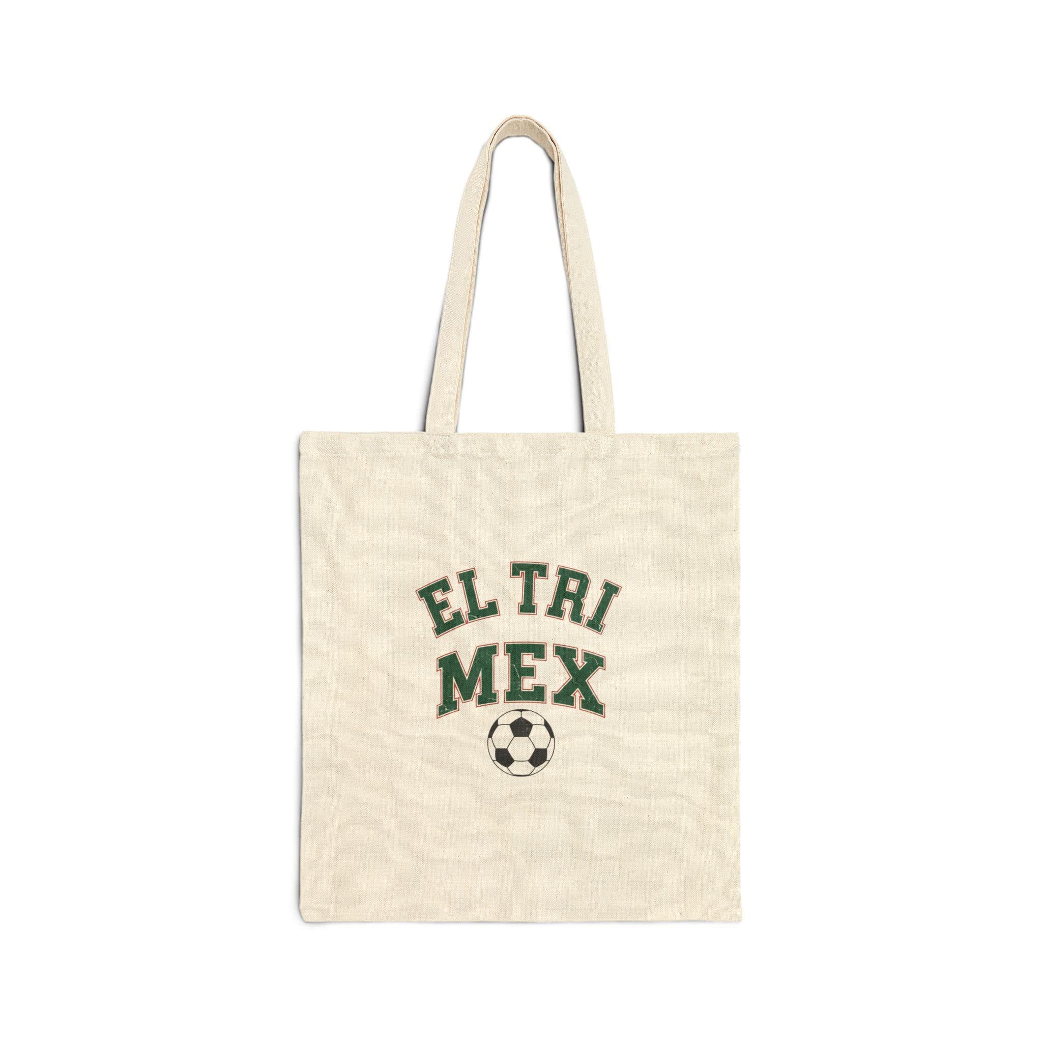 Mexico Soccer Tote Bag | El Tri Vintage College Tote | Retro 1970s Collegiate MEX World Cup Green Red Canvas Fan Gift