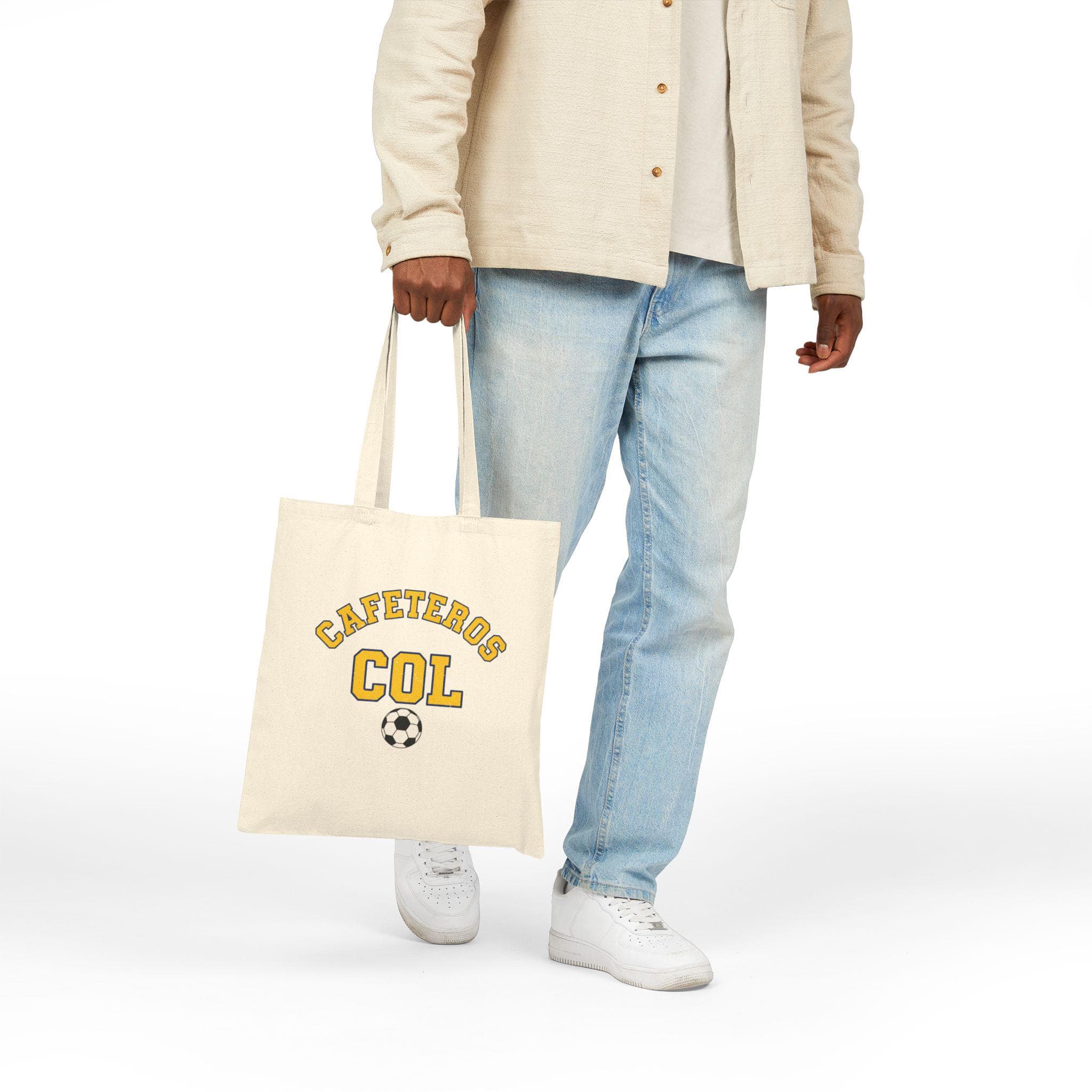 Colombia Soccer Tote Bag | Cafeteros Vintage College Tote | Retro 1970s Collegiate COL World Cup Yellow Blue Canvas Fan Gift