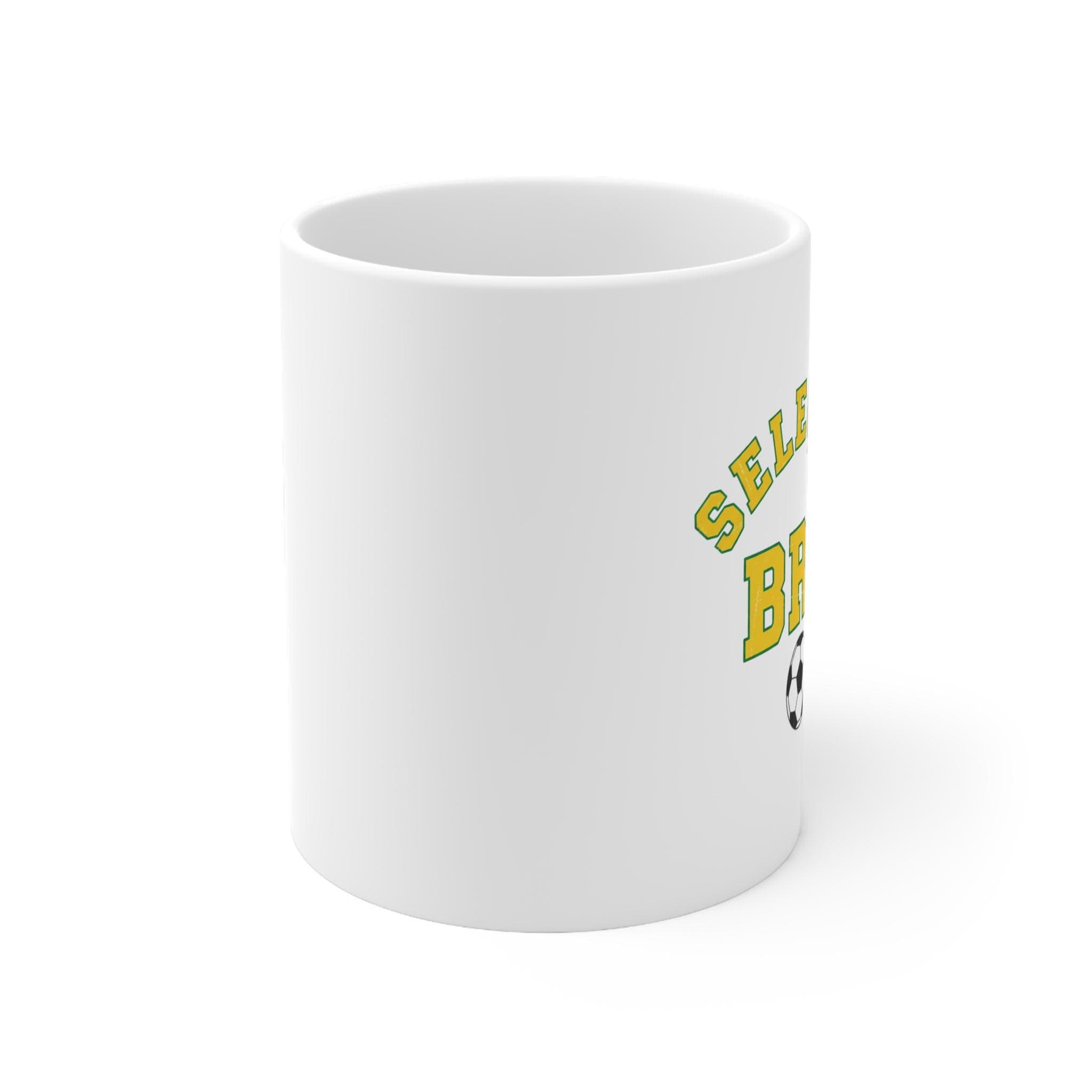 Brazil Soccer Mug | Selecao Vintage College Mug | Retro 1970s Collegiate BRA World Cup Yellow Green Ceramic Fan Gift