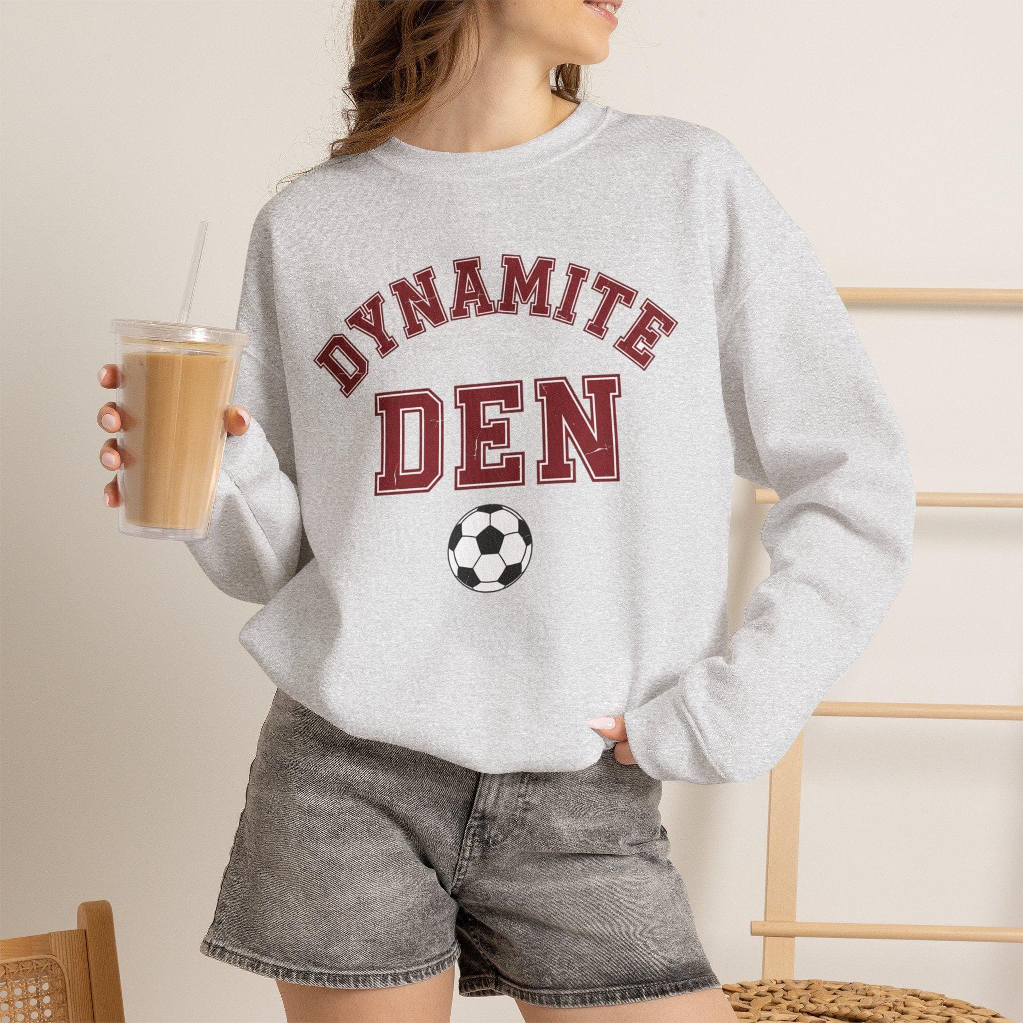 Denmark Soccer Sweatshirt | Danish Dynamite Vintage College Crewneck | Retro 1970s Collegiate DEN World Cup Red Premium Fleece Fan Gift