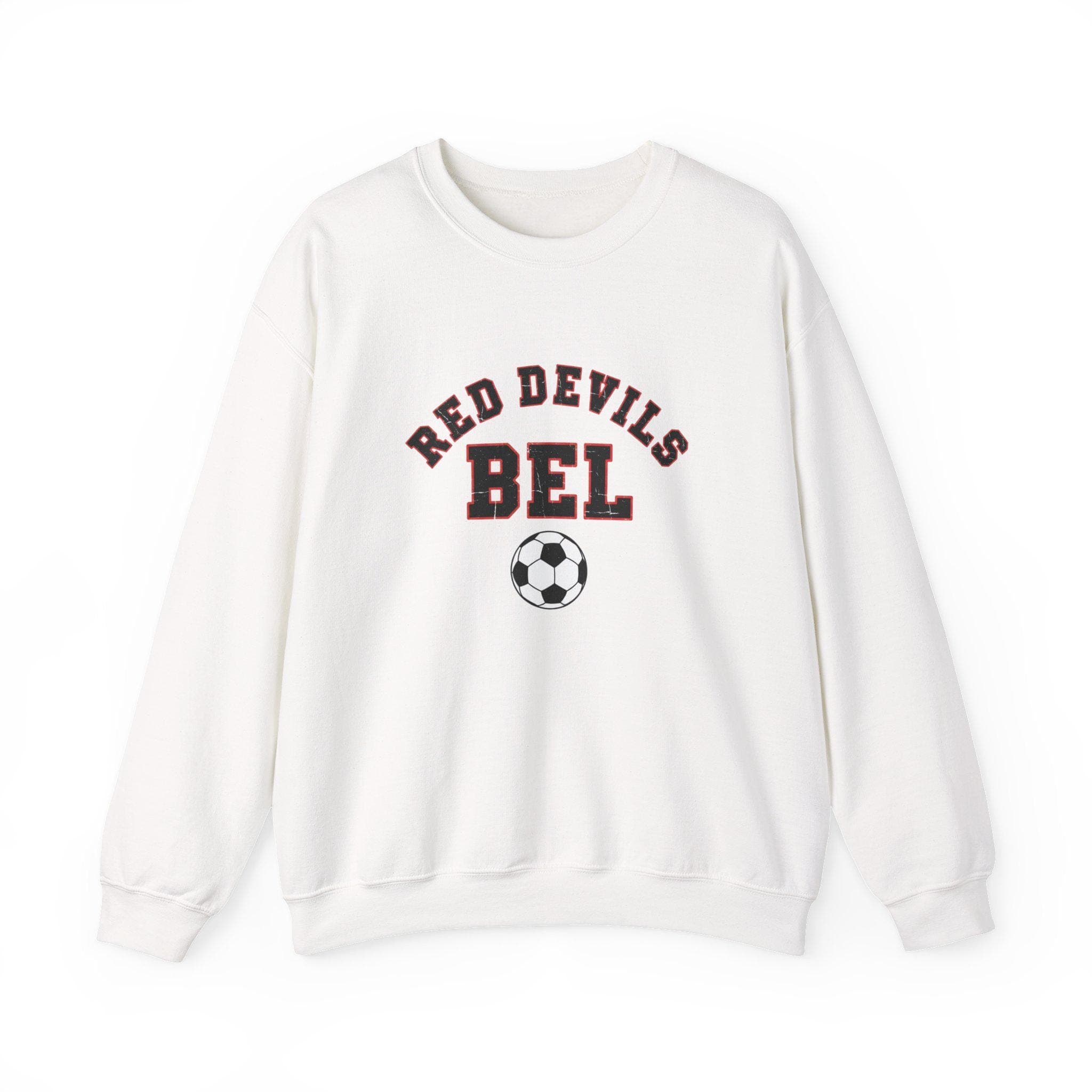 Belgium Soccer Sweatshirt | Red Devils Vintage College Crewneck | Retro 1970s Collegiate BEL World Cup Black Red Premium Fleece Fan Gift