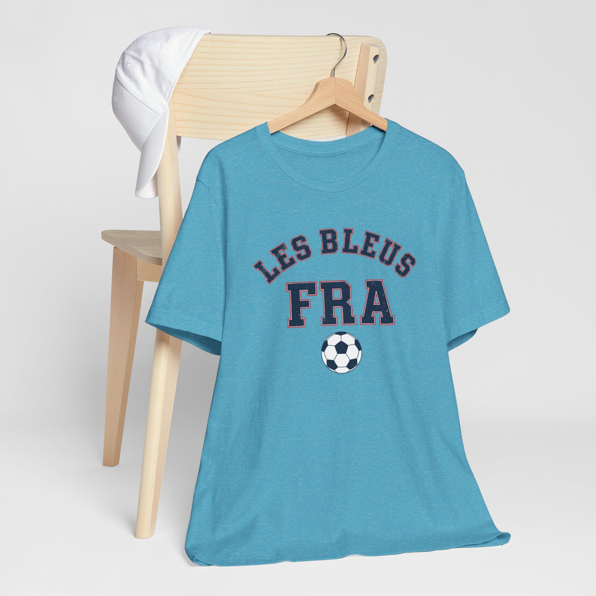 France Soccer Shirt | Les Bleus Vintage College Tee | Retro 1970s Collegiate FRA World Cup Navy Red Premium Cotton Fan Gift