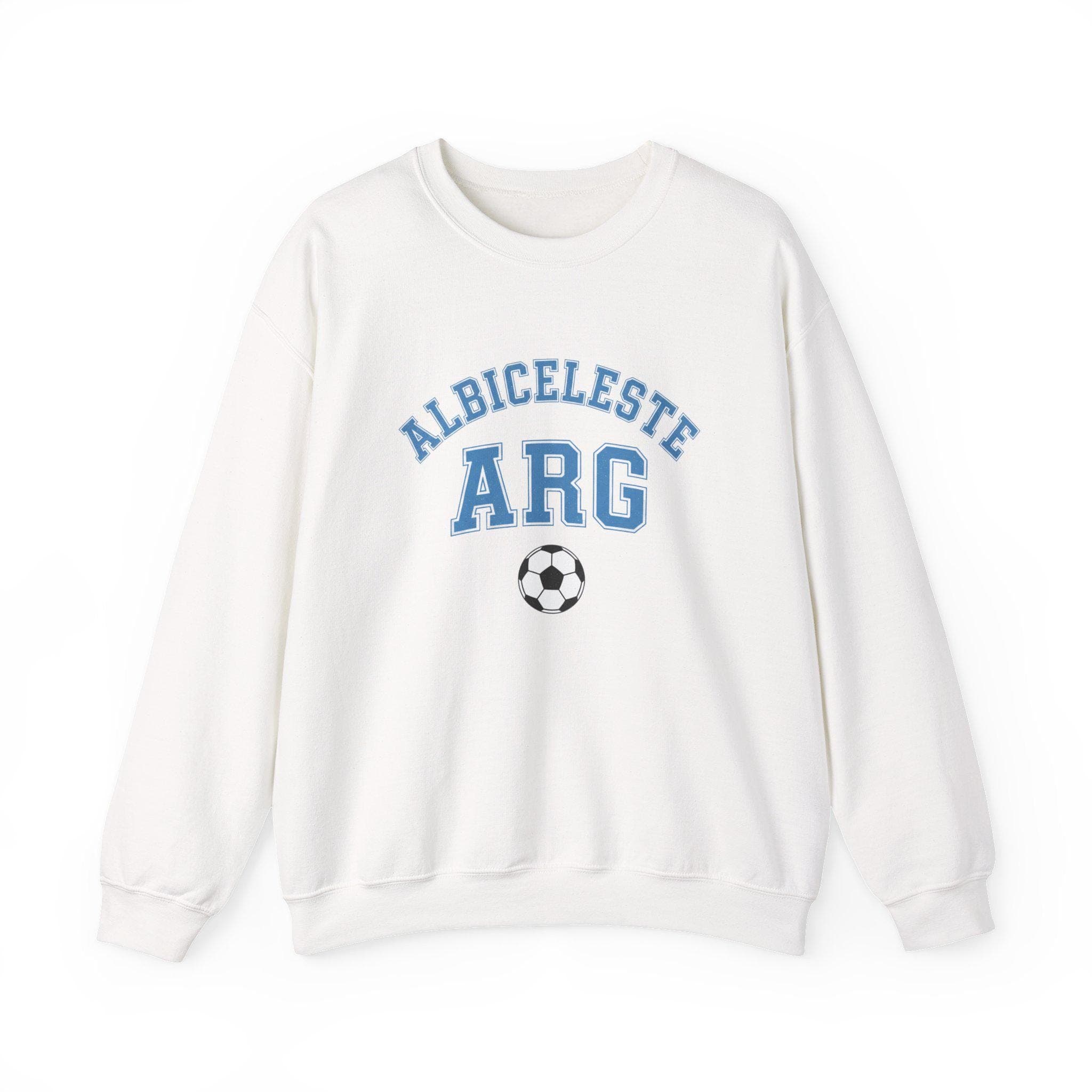 Argentina Soccer Sweatshirt | Albiceleste Vintage College Crewneck | Retro 1970s Collegiate ARG World Cup Sky Blue Premium Fleece Fan Gift