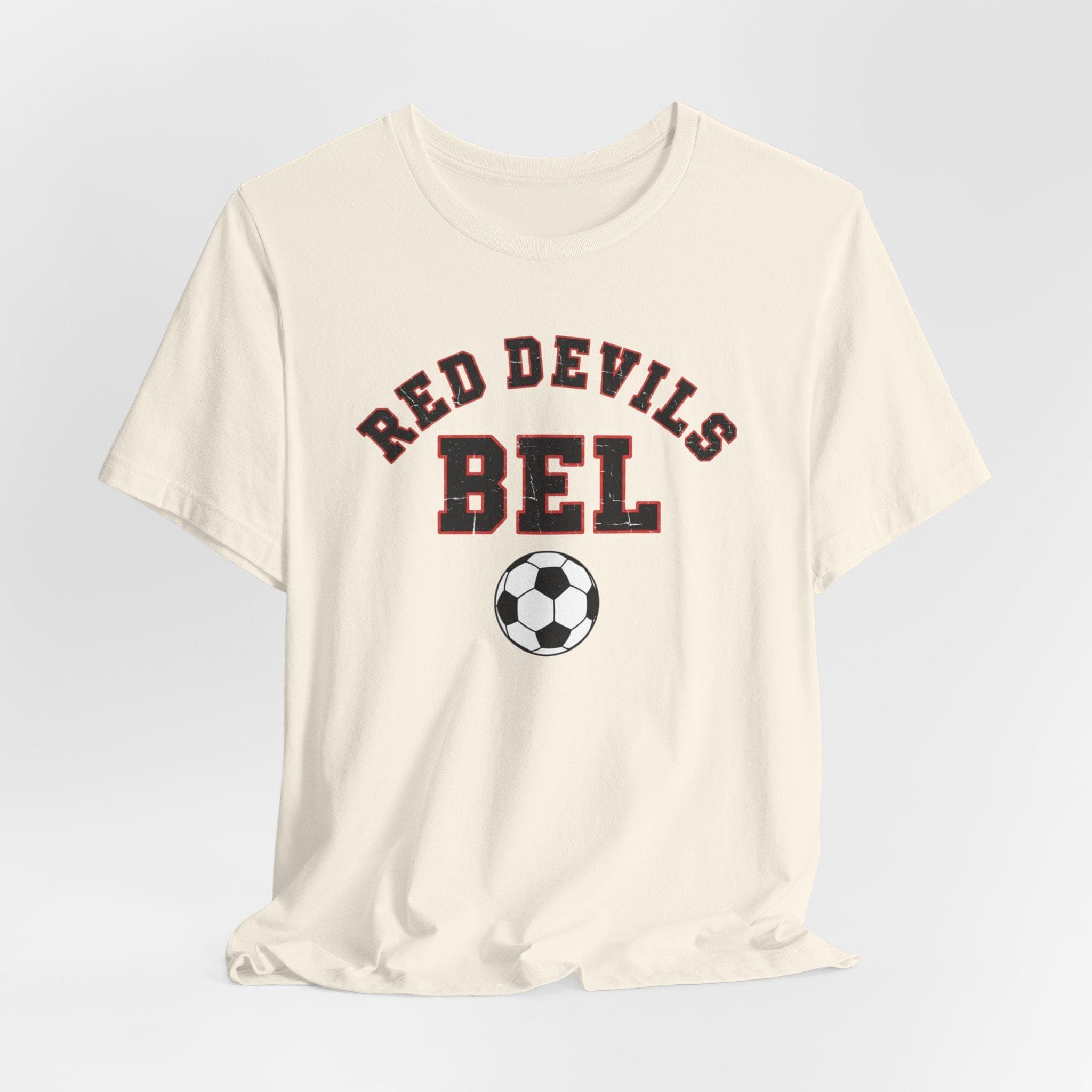 Belgium Soccer Shirt | Red Devils Vintage College Tee | Retro 1970s Collegiate BEL World Cup Black Red Premium Cotton Fan Gift