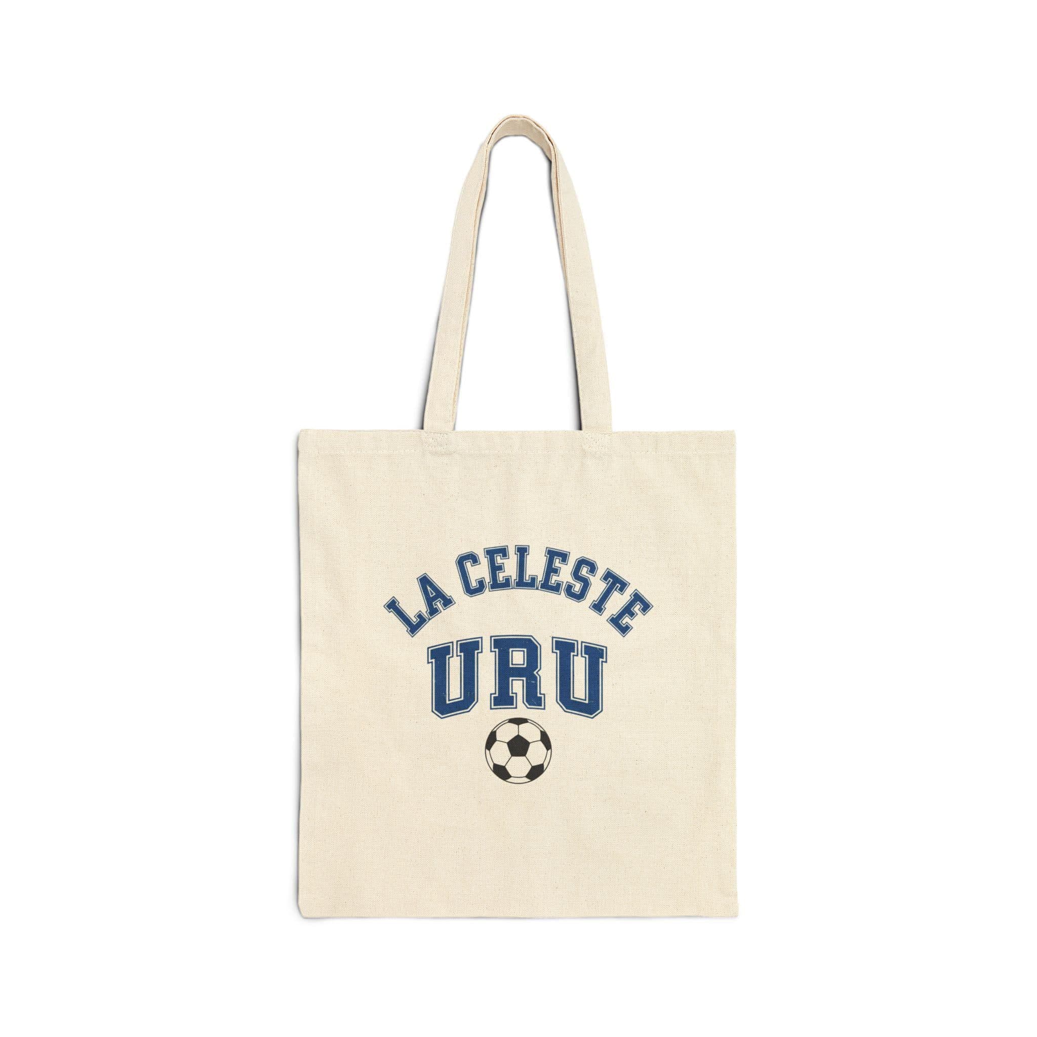 Uruguay Soccer Tote Bag | La Celeste Vintage College Tote | Retro 1970s Collegiate URU World Cup Sky Blue Canvas Fan Gift